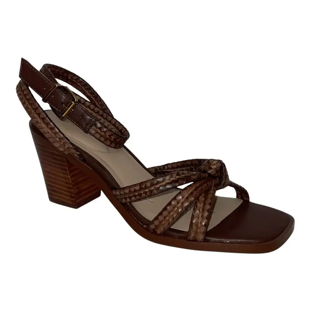 Giani Bernini Women's Renaee Block Heel Woven Strappy Sandals Brown Size 6 1/2